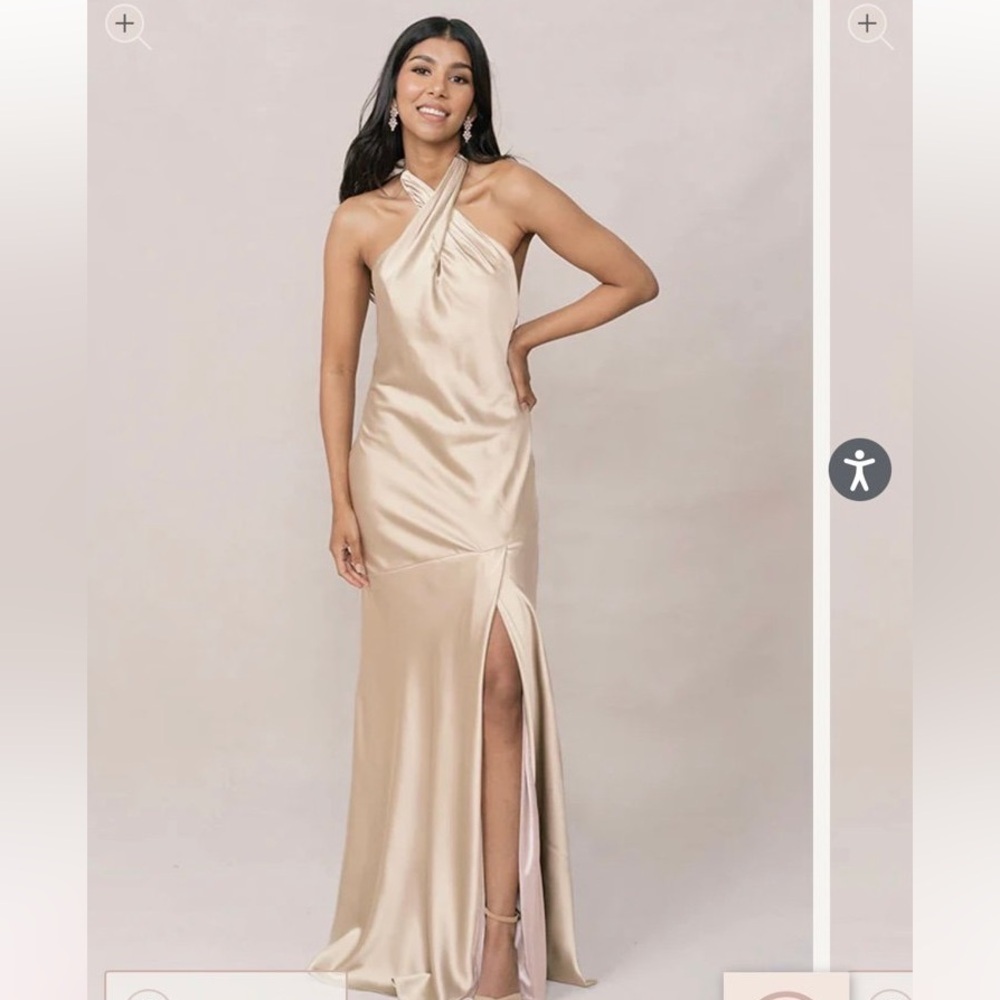 Revelry Athena Satin Dress in champagne satin US 2